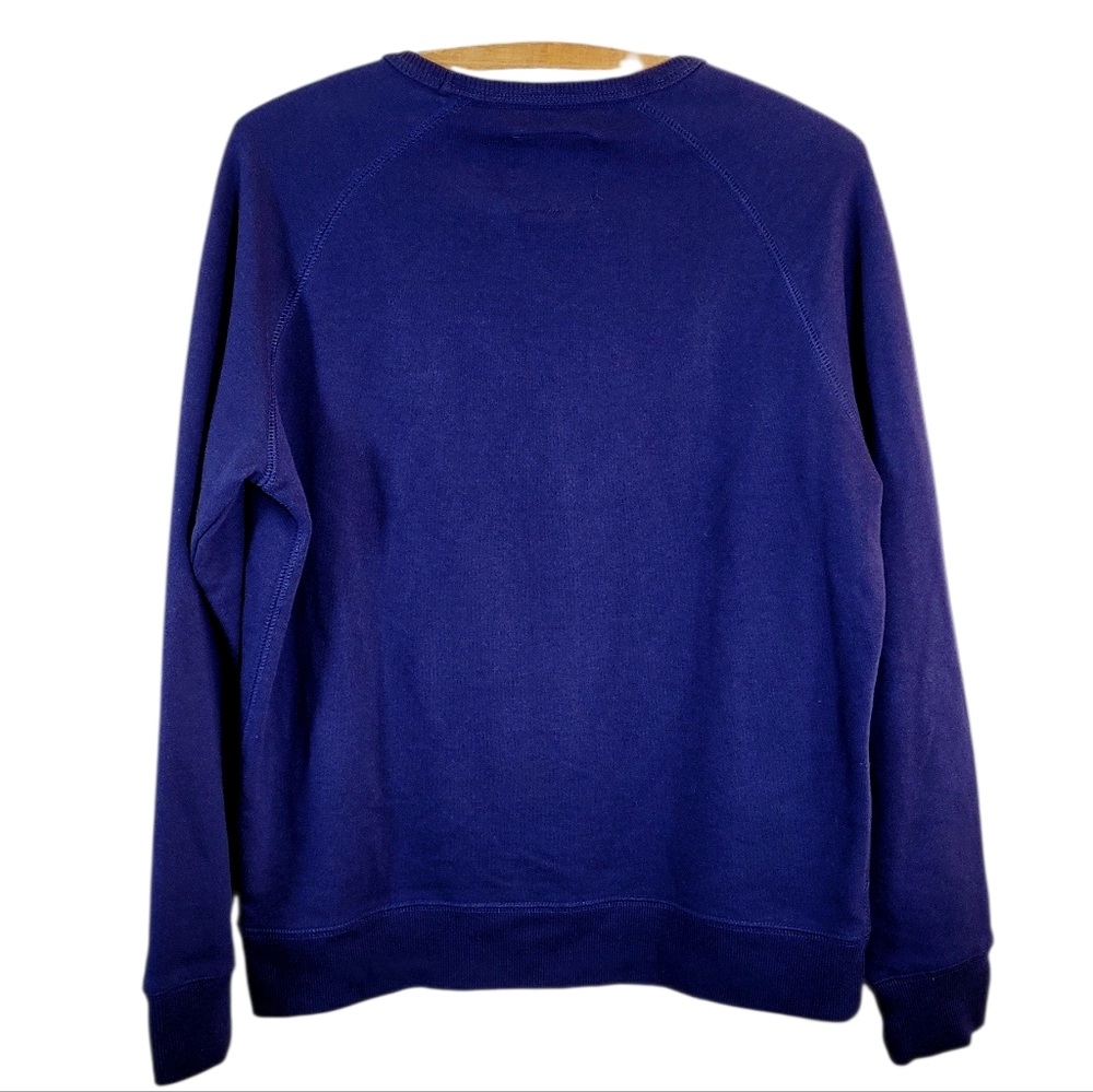 LAKE HAPPY Navy Blue Crewneck Sweatshirt Green Chenille Lettering SMALL - Picture 4 of 9